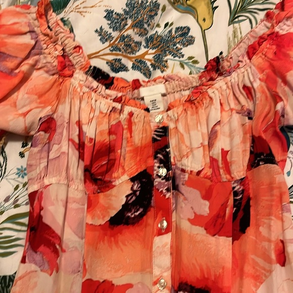 Floral Button Down Puff Sleeve H&M Midi Dress - Picture 3 of 4